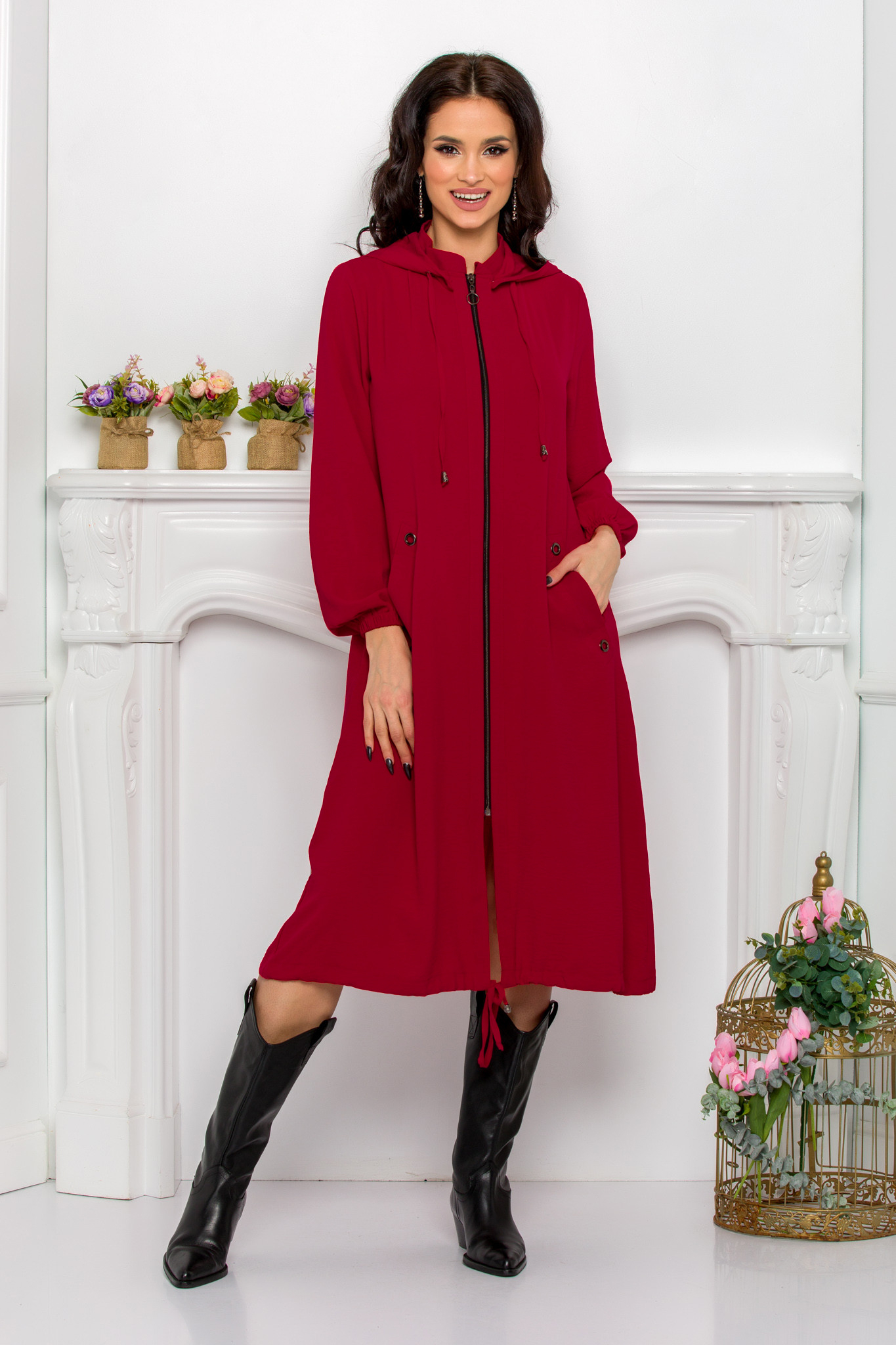 Rochie Bordo casual de zi din voal creponat pentru shopping sau intalnirile cu prietenii Sadie