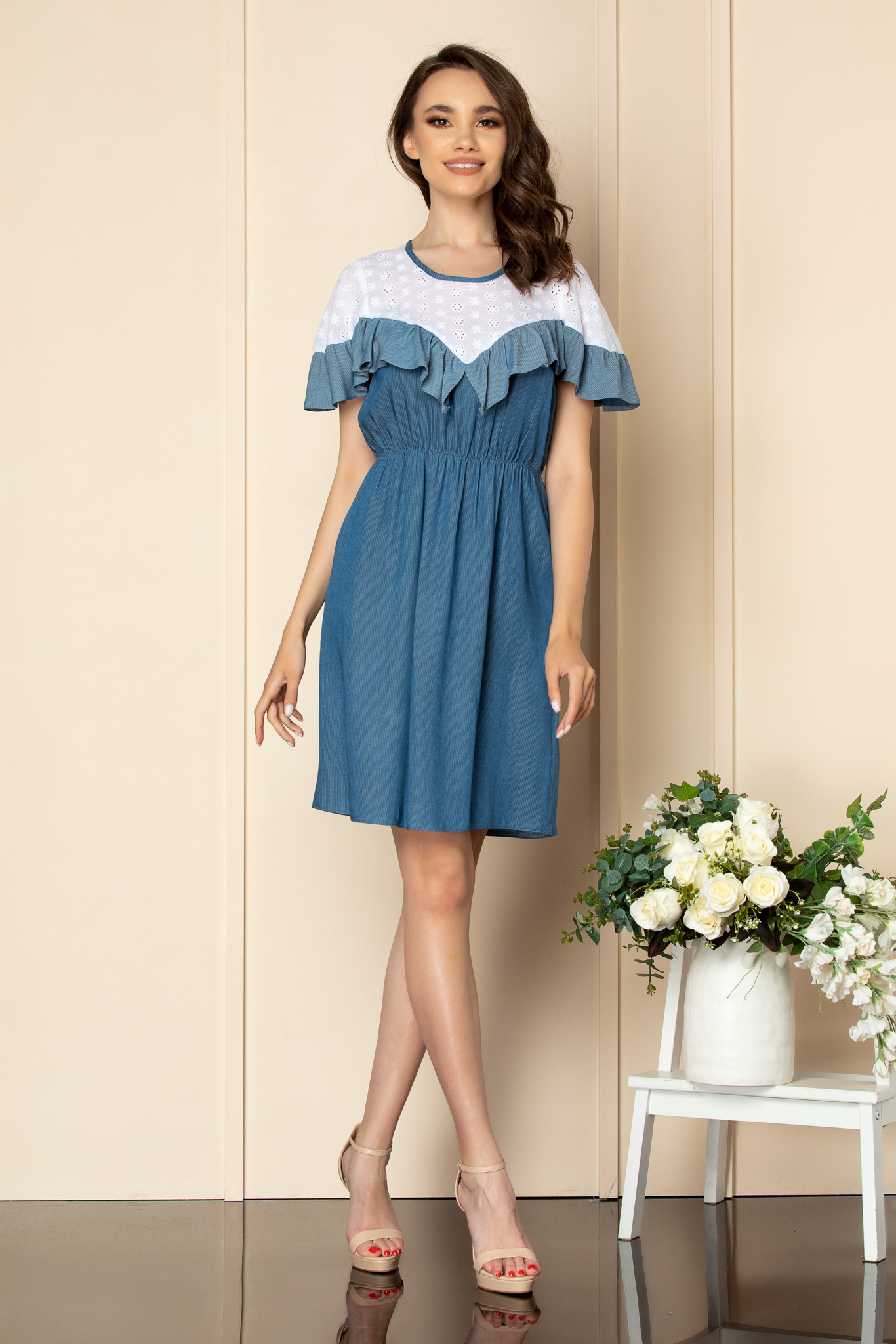 Rochie Denim scurta casual-eleganta din material care imita denimul Moze Enola