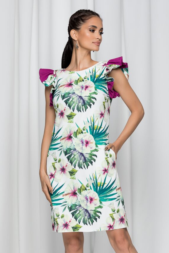 Rochie alba de zi cu imprimeu floral     MBG