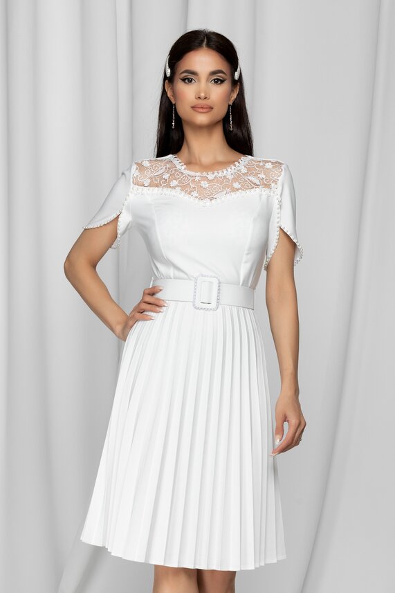 Rochie alba eleganta cu pliuri     Tania