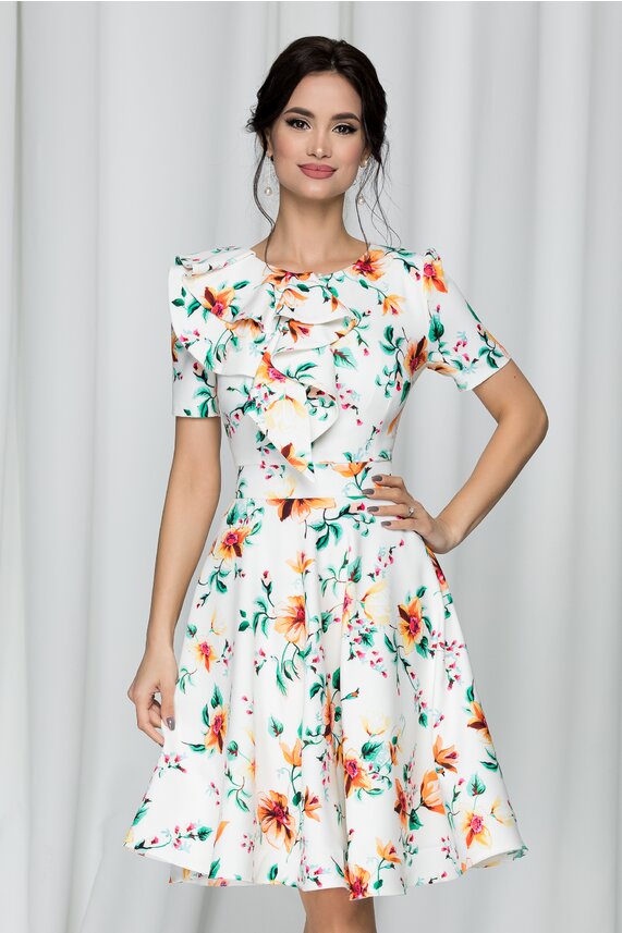 Rochie alba in clos cu imprimeu floral     MBG