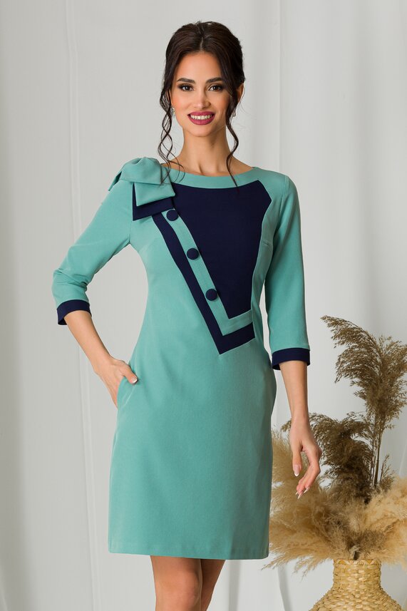 Rochie bleu office cu fundita     MBG