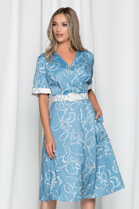 Rochie bleu office cu imprimeu floral     Sabrina