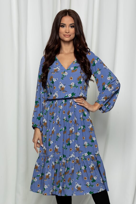 Rochie bleu vaporaosa cu imprimeuri florale     Dy Fashion Miruna