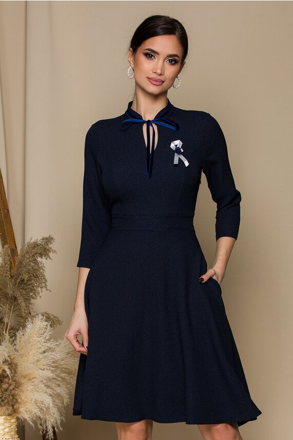 Rochie bleumarin midi eleganta de nunta cu decolteu rotund la baza gatului Melinda