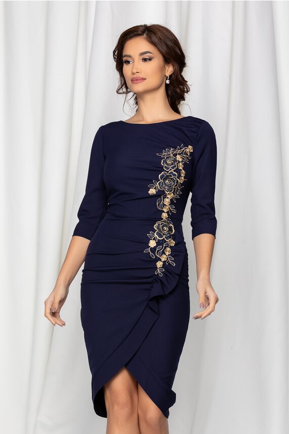 Rochie de ocazie mulata bleumarin eleganta cu maneci trei sferturi     MBG