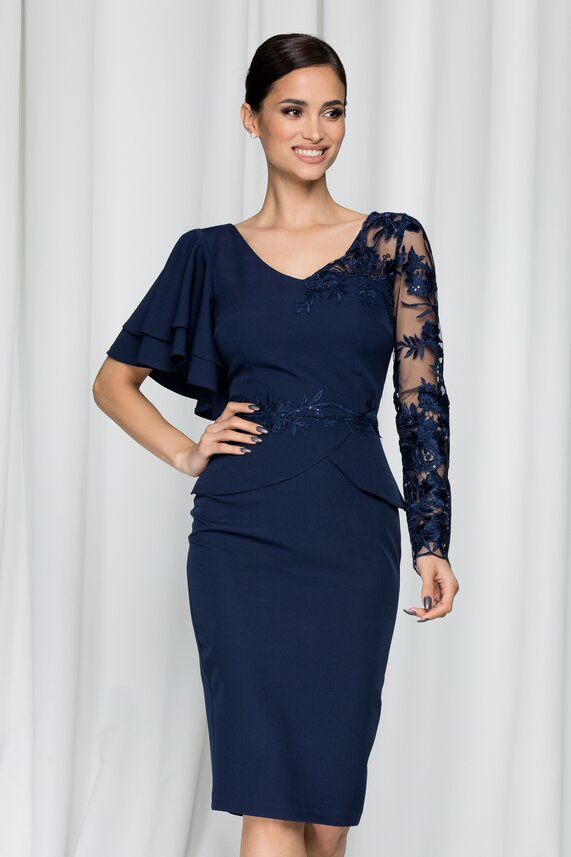 Rochie de soacra bleumarin eleganta cu peplum si croiala petrecuta MBG