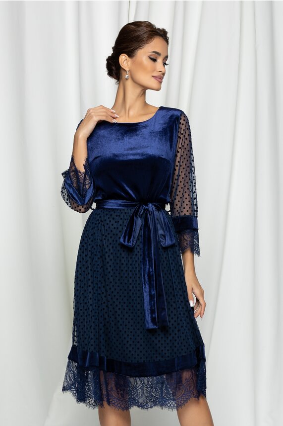 Rochie bleumarin eleganta din catifea     Oana