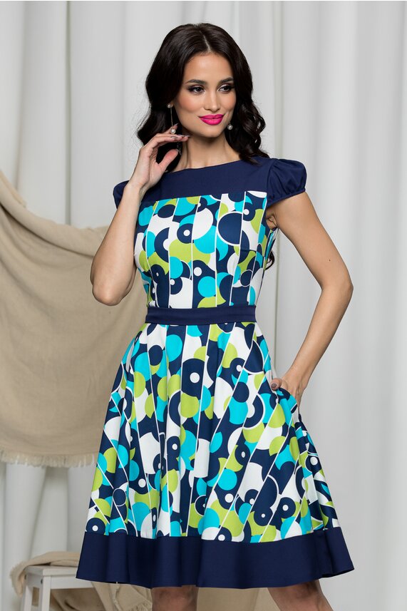 Rochie bleumarin in clos cu imprimeuri     MBG