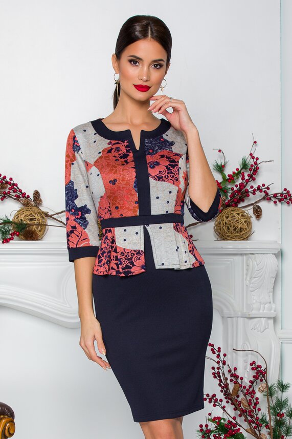 Rochie bleumarin office eleganta deosebita    Sabrina