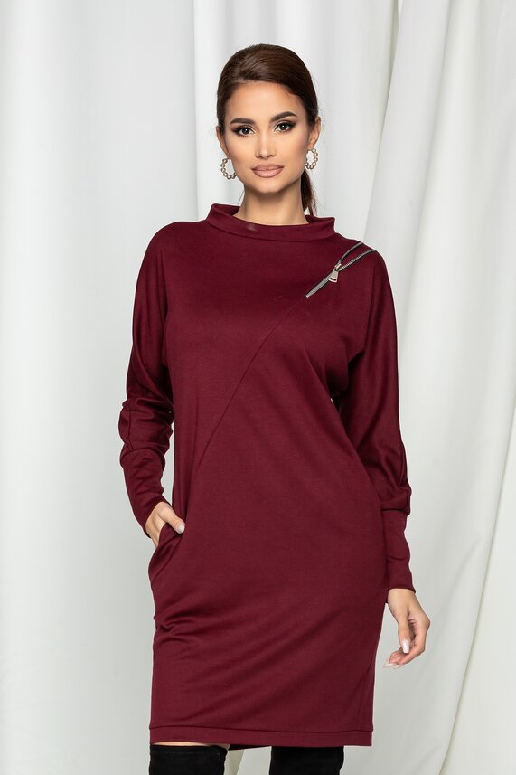 Rochie bordo casual de zi cu fermoar lateral Moze