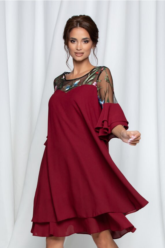 Rochie bordo de ocazie cu broderie     Giselle