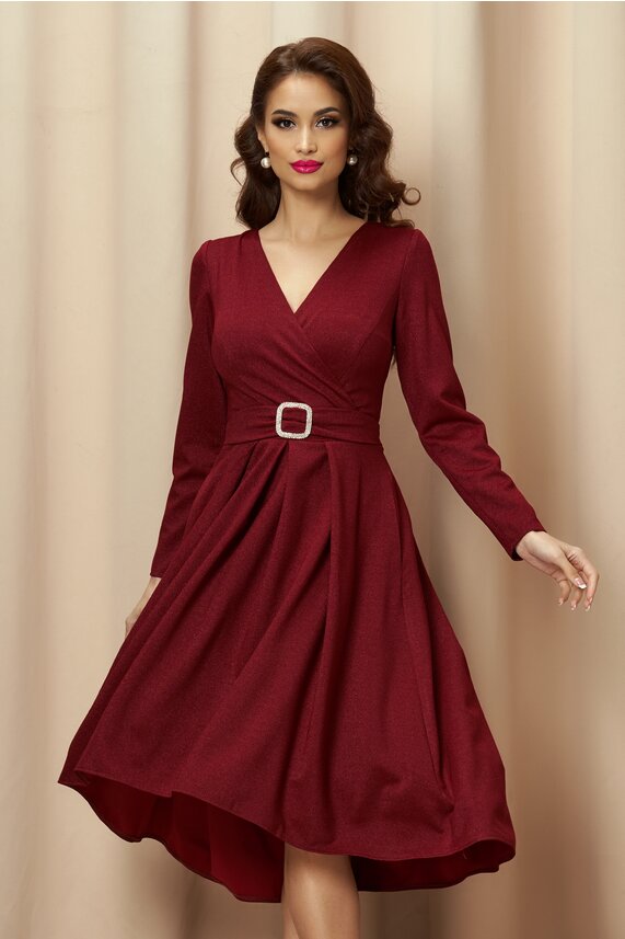 Rochie bordo eleganta cu cordon     Moze