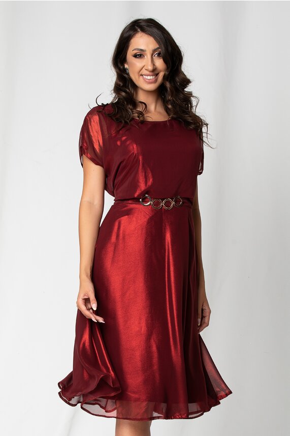 Rochie de seara bordo eleganta cu decolteu rotund si decupaj cu maneci lungi   Klera