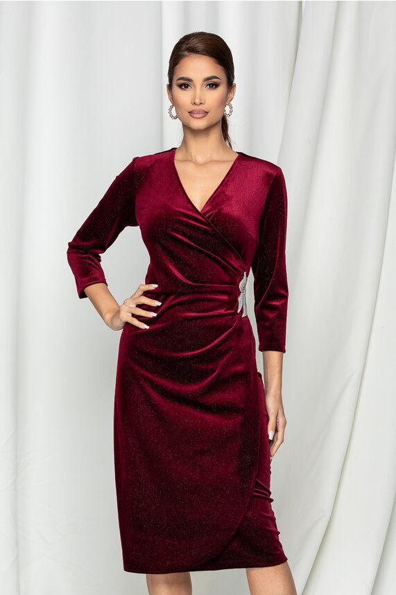 Rochie de ocazie bordo eleganta din lurex cu maneci trei sferturi  Ella Collection Felicia