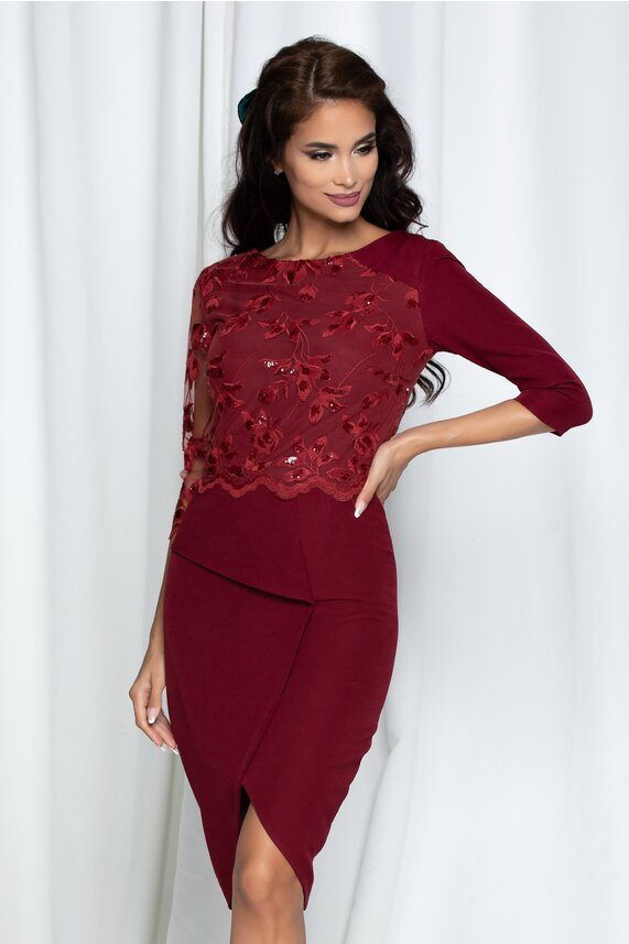 Rochie bordo eleganta din tull si paiete    MBG