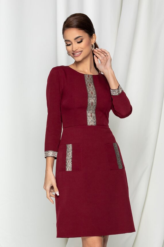 Rochie bordo feminina eleganta cu croi cambrat si captuseala pe interior Ella Collection Ilinca