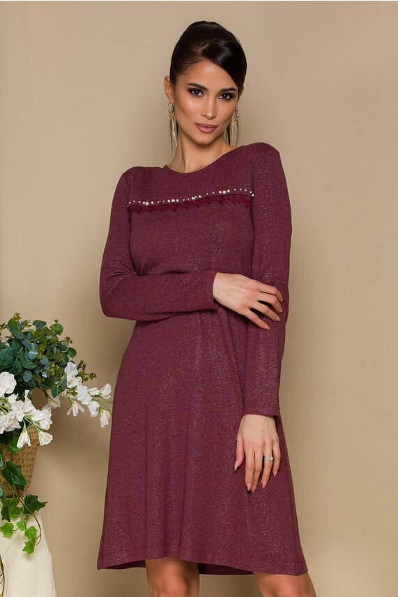 Rochie bordo lejera din tricot pentru office cu inchidere cu nasture Queen