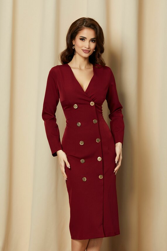 Rochie bordo midi eleganta tip sacou    Dy Fashion