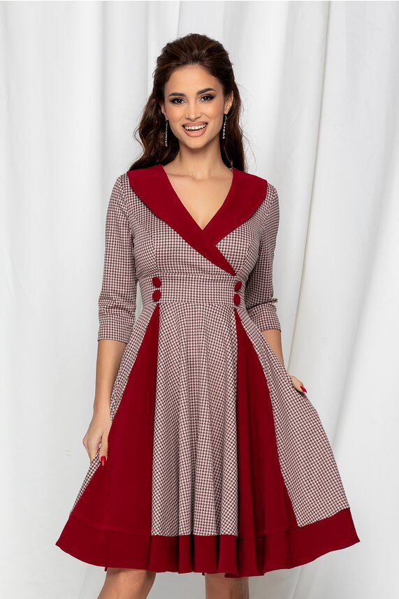 Rochie de party bordo midi in clos cu imprimeu     MBG