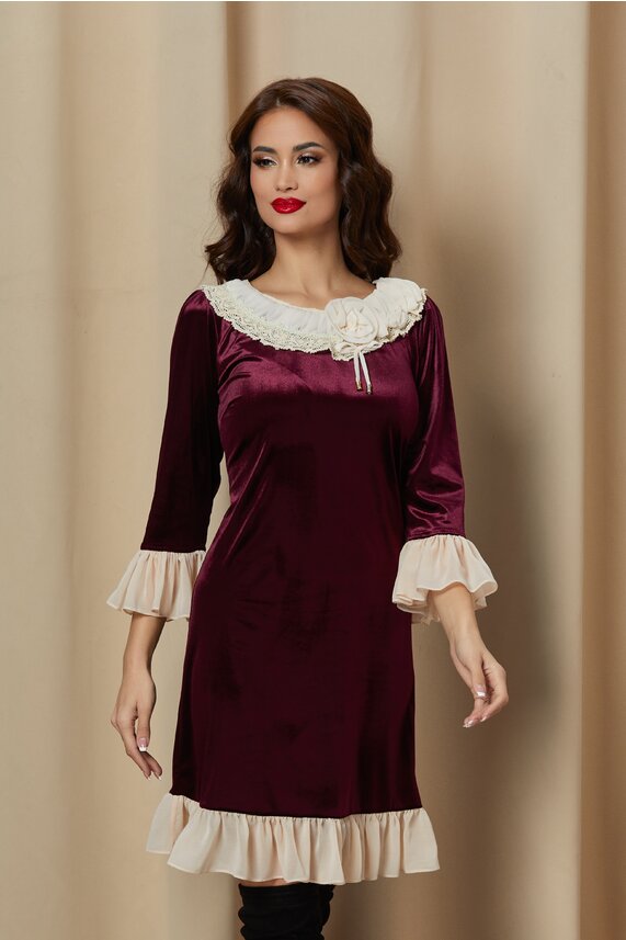 Rochie de seara din catifea bordo scurta eleganta si design    LaDonna