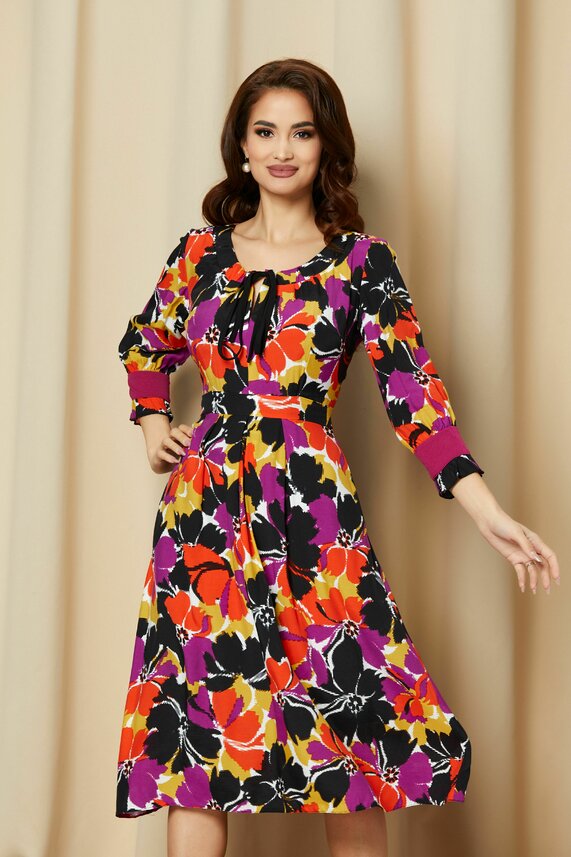 Rochie  delicata cu imprimeu floral pentru birou    Moze