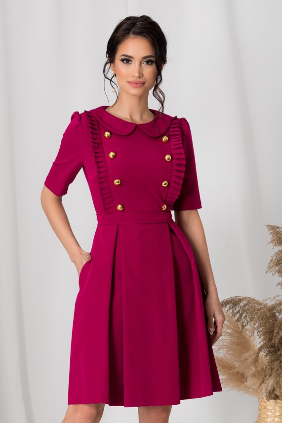 Rochie fucsia cu nasturi decorativi cu pliuri     MBG