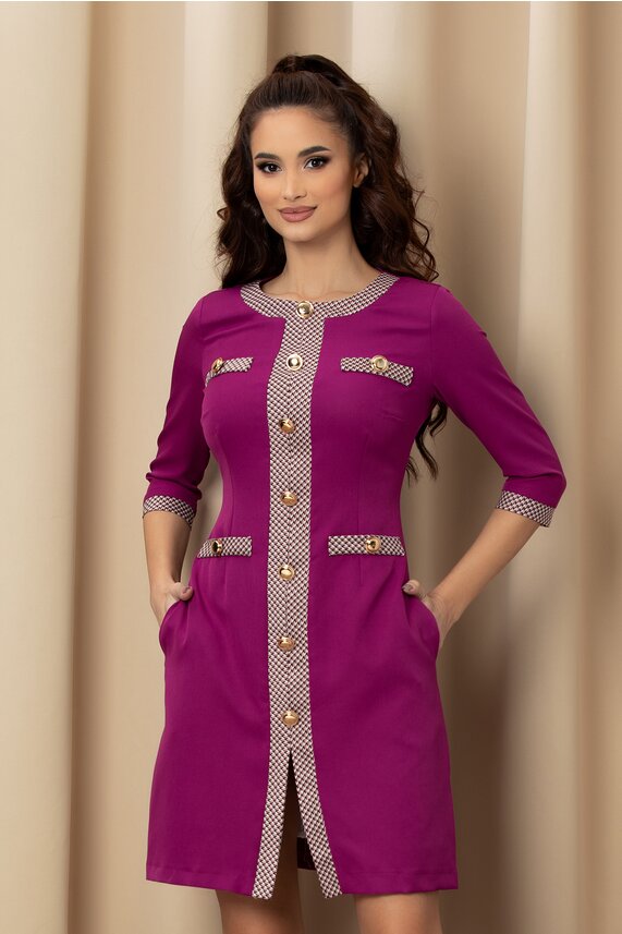 Rochie fucsia office cu imprimeu     MBG