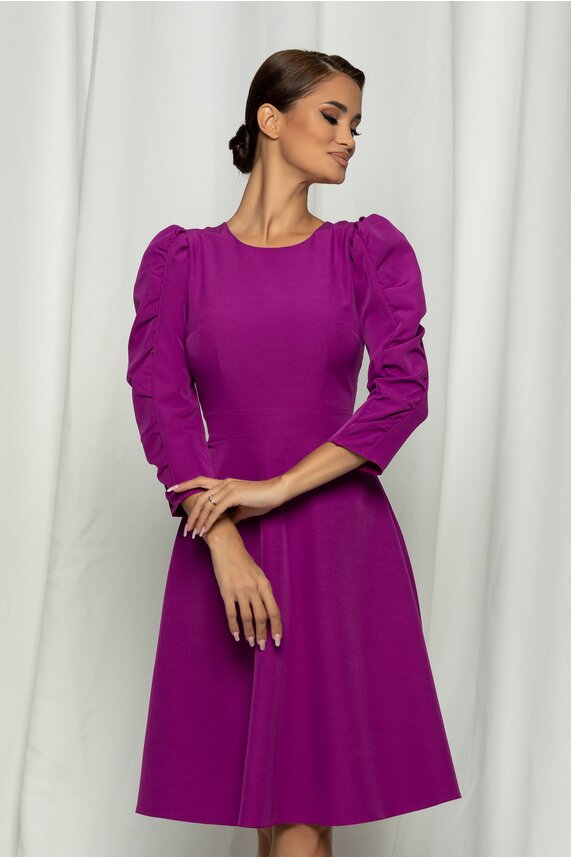 Rochie in clos fucsia office eleganta cu decolteu rotund din material de stofa Moze