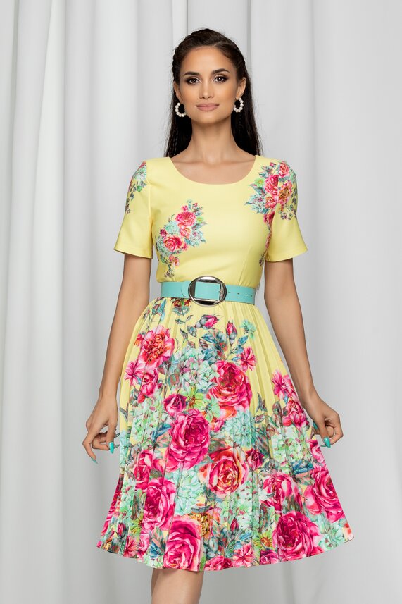 Rochie galbena office cu imprimeu floral     Wendy