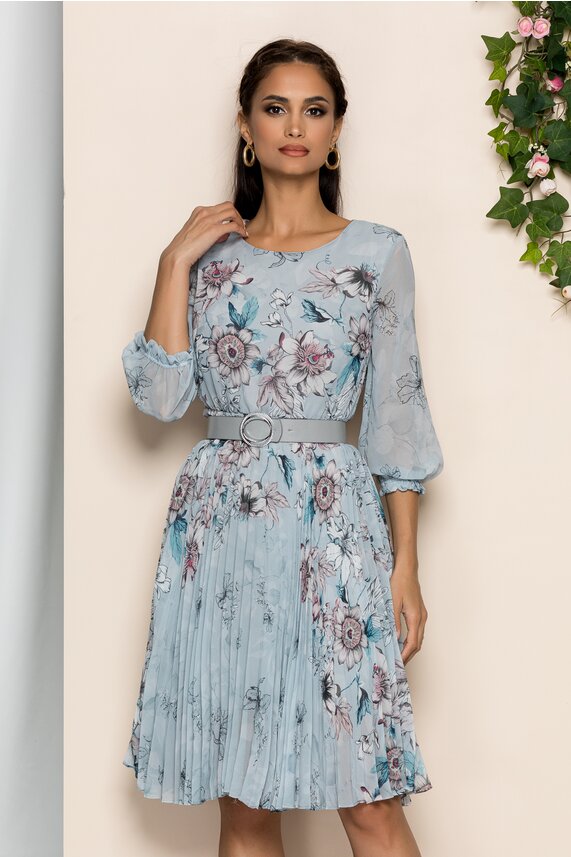 Rochie gri-vernil eleganta din voal si imprimeu floral    Georgina