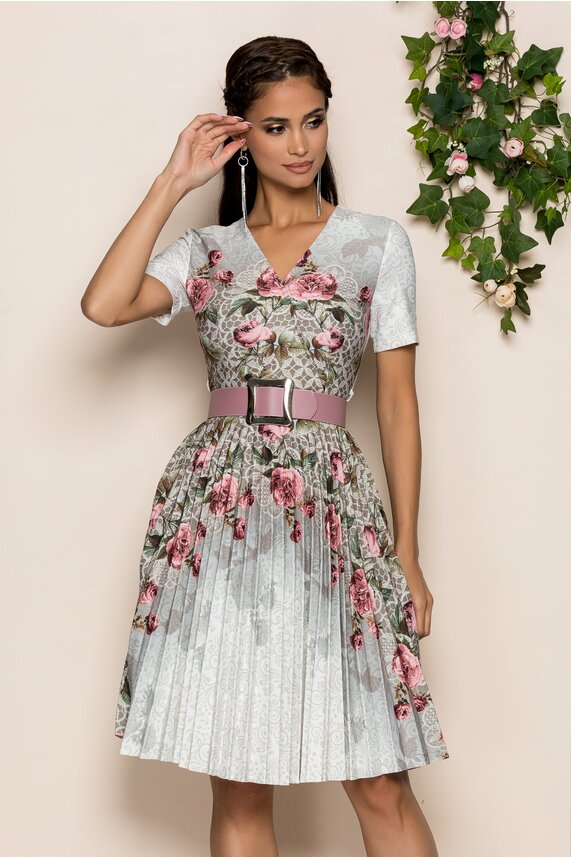 Rochie ivoire de zi cu imprimeu floral     Iustina