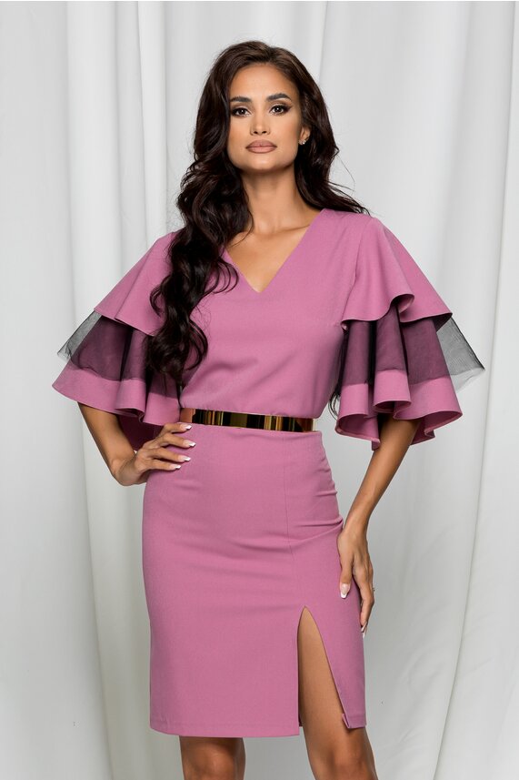 Rochie lila eleganta cu maneci evazate     Dy Fashion Sara