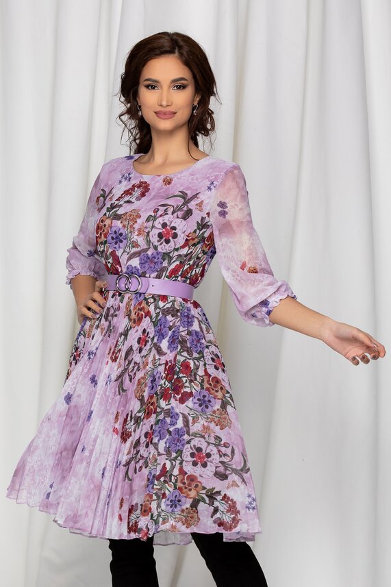 Rochie lila eleganta din voal si imprimeu floral    Georgina