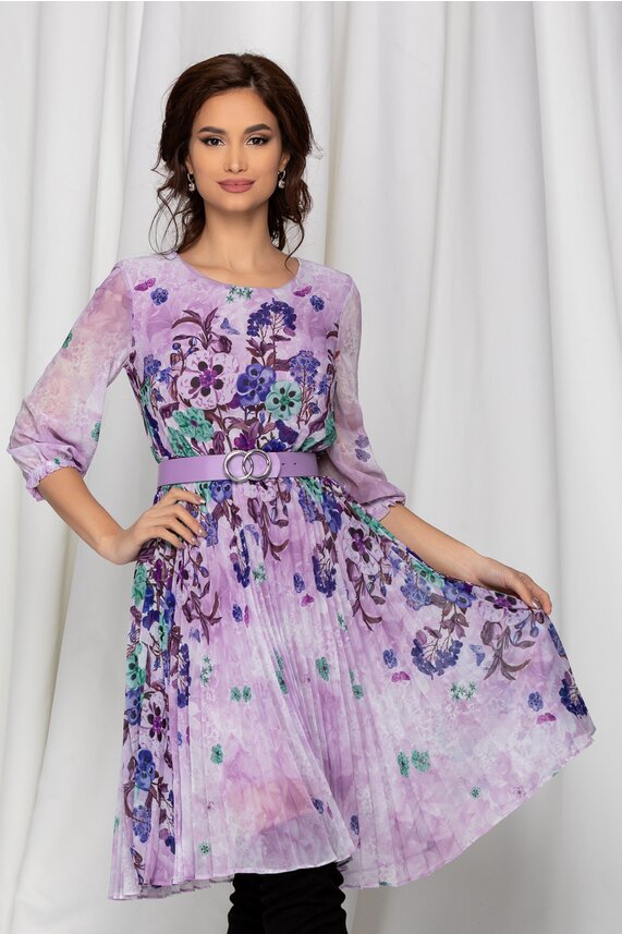 Rochie lila eleganta din voal si imprimeu floral    Georgina