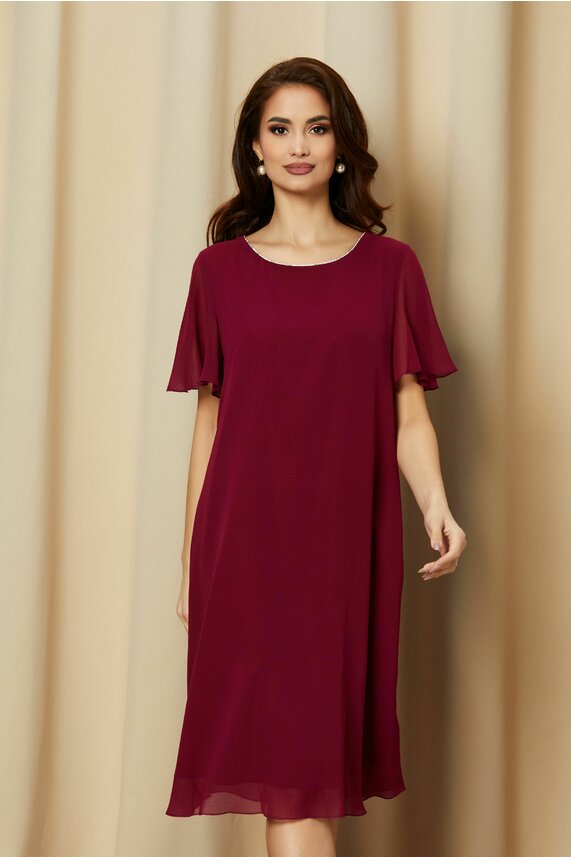 Rochie magenta cu decolteu rotund accesorizata si pietricele stralucitoare   Eliza