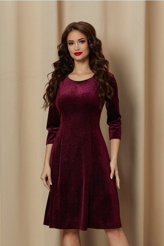 Rochie de seara magenta eleganta cu sclipici si decolteu oval Margaret