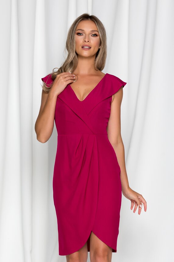 Rochie magenta eleganta cu design petrecut cu decolteu in V si maneci scurte Moze