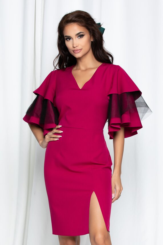 Rochie magenta eleganta cu maneci evazate     Dy Fashion Sara