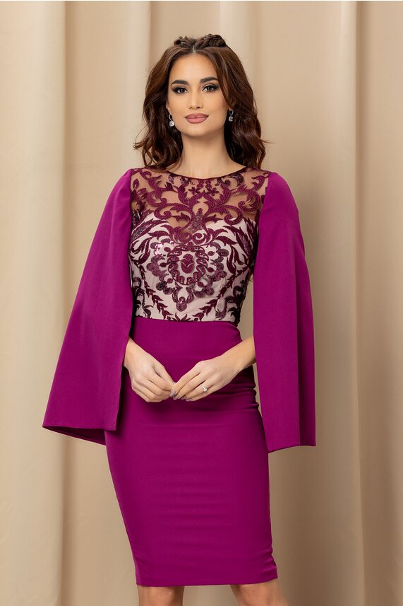 Rochie magenta eleganta cu maneci tip capa     MBG