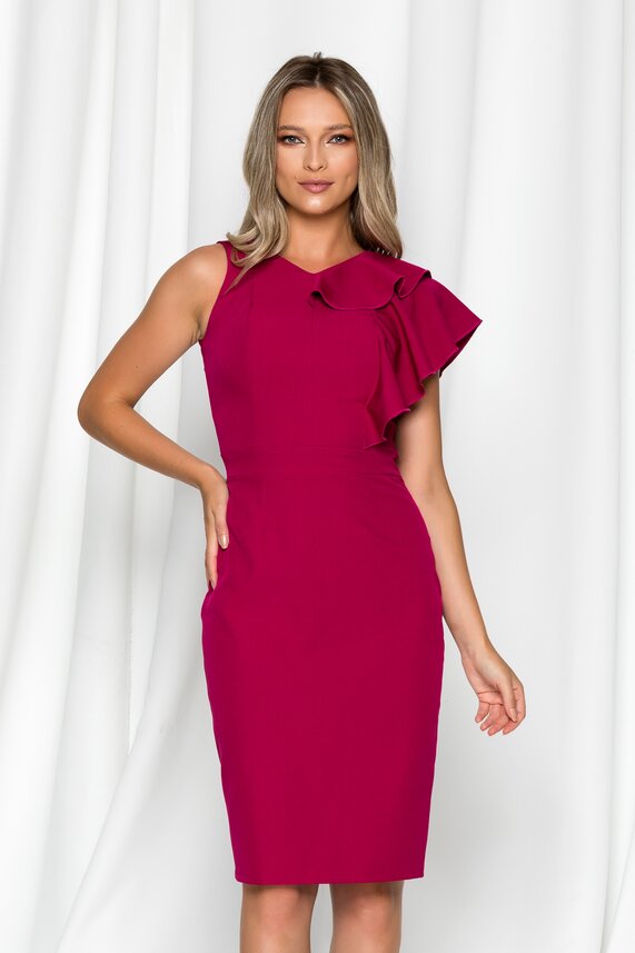 Rochie magenta eleganta cu volanas maxi    Moze