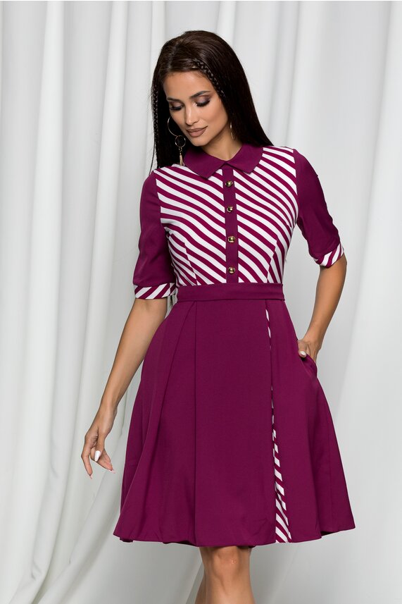 Rochie magenta in clos cu imprimeu si dungi    MBG