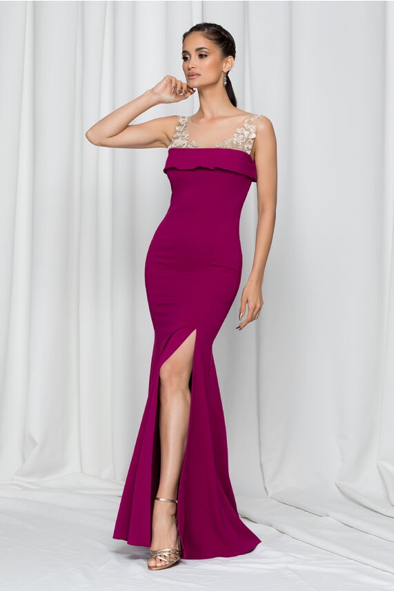 Rochie magenta romantica feminina si crapatura maxi   LaDonna