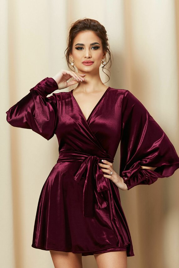 Rochie magenta scurta eleganta din catifea LaDonna