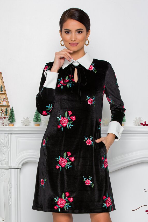 Rochie neagra cu imprimeu floral feminina     MBG