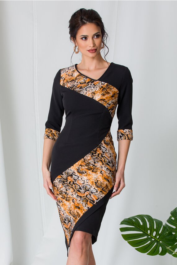 Rochie neagra cu imprimeu indraznet      MBG