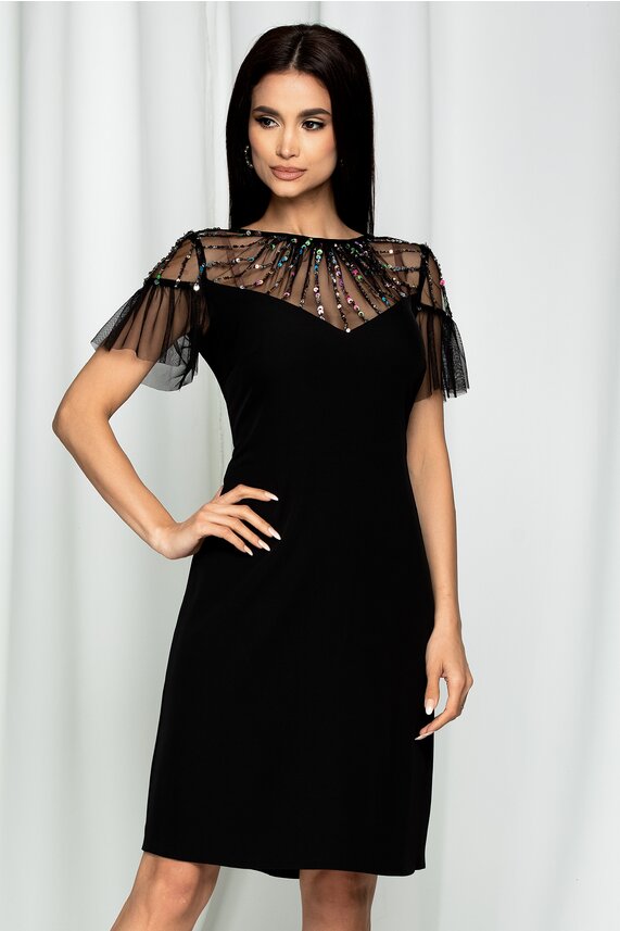 Rochie neagra de seara cu paiete     Moze