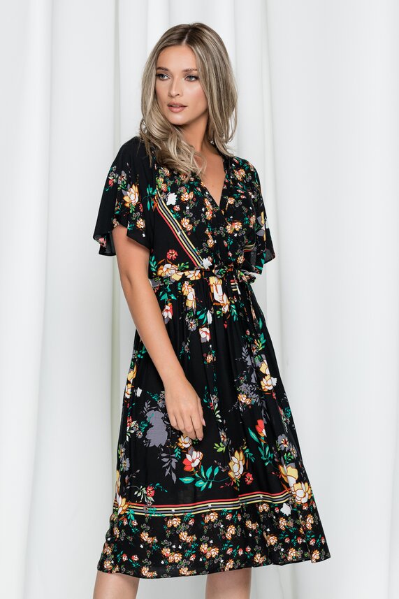 Rochie neagra de vara cu imprimeu floral     Anca