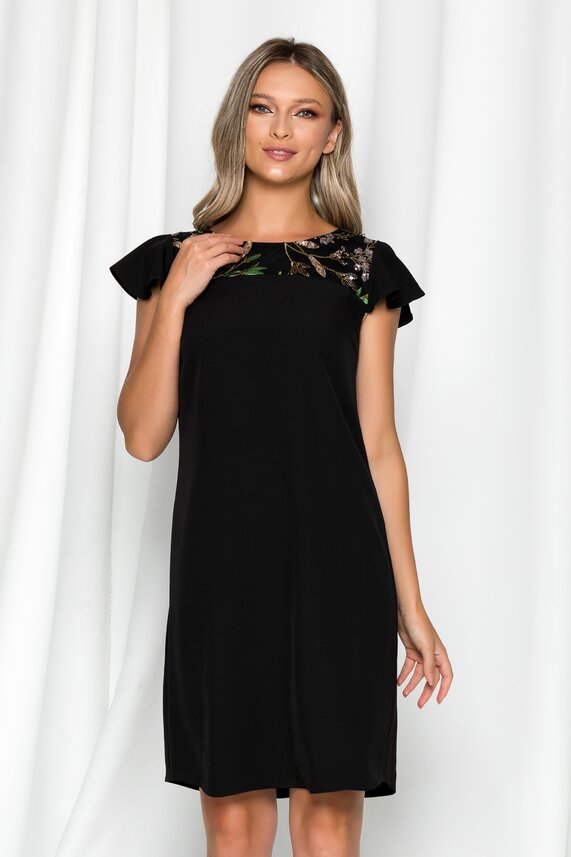 Rochie neagra eleganta cambrata cu maneci scurte Moze