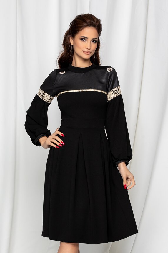 Rochie neagra eleganta cu broderie     Moze